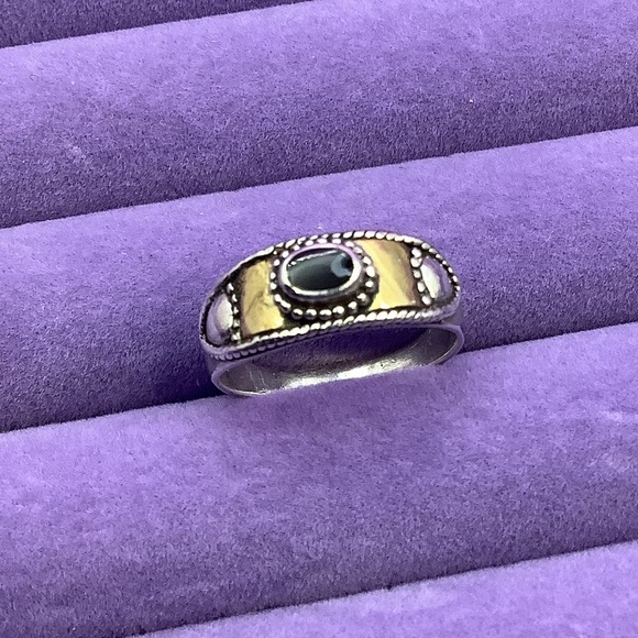 Sterling Silver and Brass Ring with Onyx Stone - Picture 3 of 5